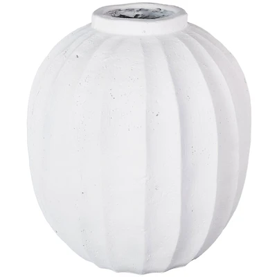 17.75" White Wide Magnesium Oxide Vase with Carved Grooves