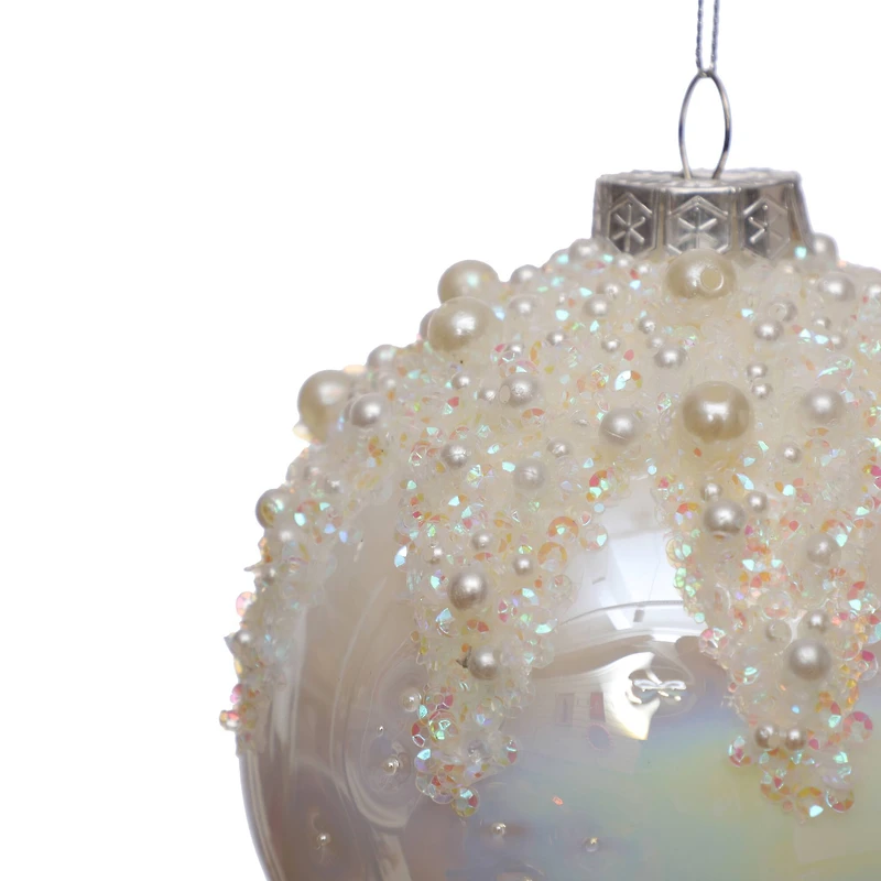4.75" Iridescent White Glass Ball Ornament with Pearls by Ashland®