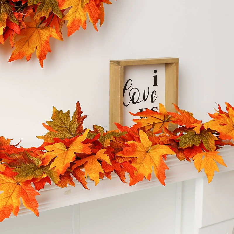 Glitzhome® 6ft. Fall Lighted Maple Leaves Garland with Timer