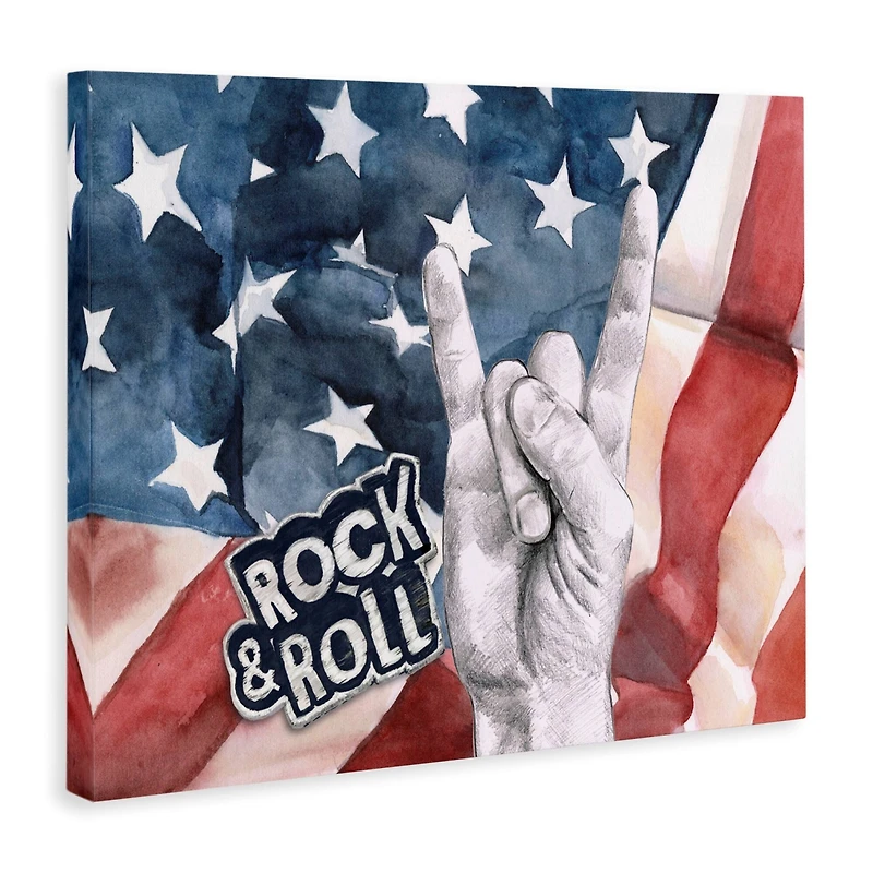 Stupell Industries Rock And Roll Hand And American Flag Design Canvas Wall Art