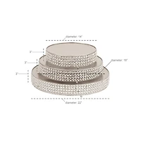 Glam Round Silver Metal and Glass Bead Cake Stand, Set of 3, 3"