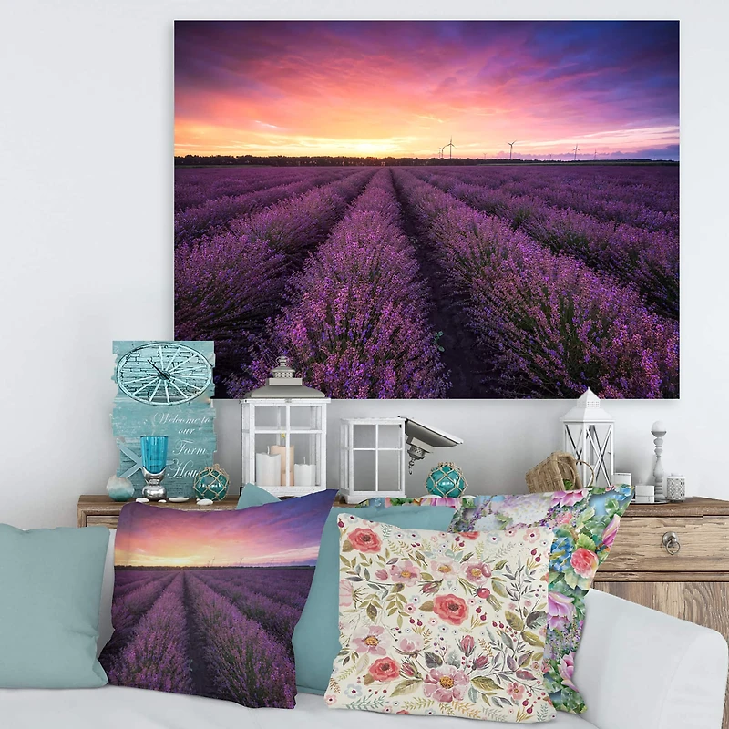 Designart - Sunrise & Dramatic Clouds Over Lavender Field XIII