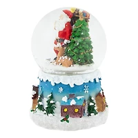 5.5" Santa Claus with Christmas Tree & Reindeer Swirling Snow Globe