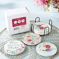 Kate Aspen® Garden Blooms Ceramic Coasters with Holder, 6ct.