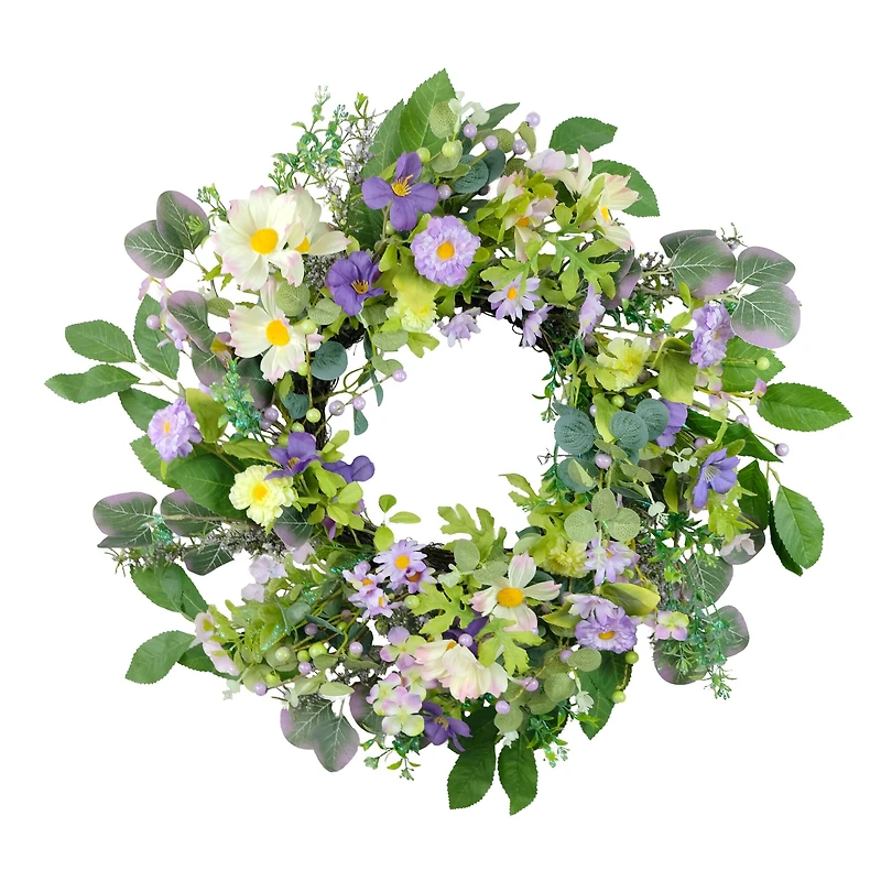 24" Purple & White Spring Daisy Floral Wreath