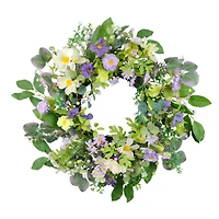 24" Purple & White Spring Daisy Floral Wreath