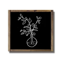 Black & White Line Floral Framed Wood Plaque
