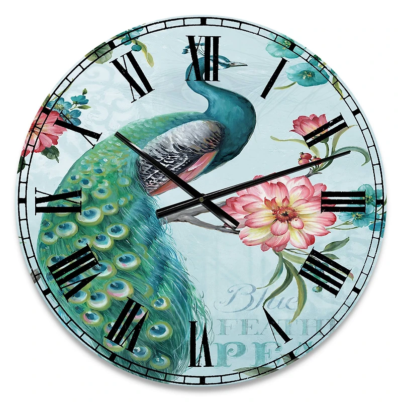 Designart 'Handpainted Peacock Traditional Wall Clock