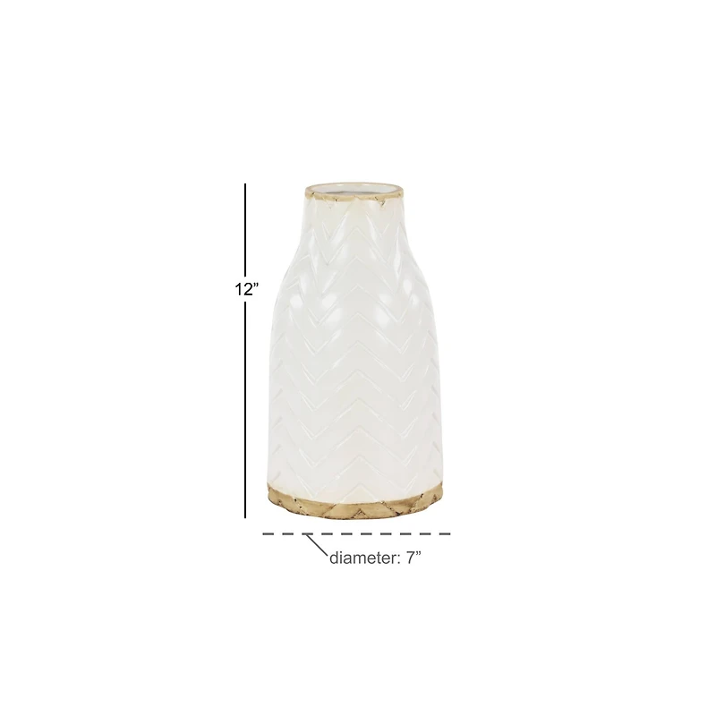 Set of 2 White Porcelain Contemporary Vase, 7" x 12"