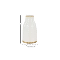 Set of 2 White Porcelain Contemporary Vase, 7" x 12"