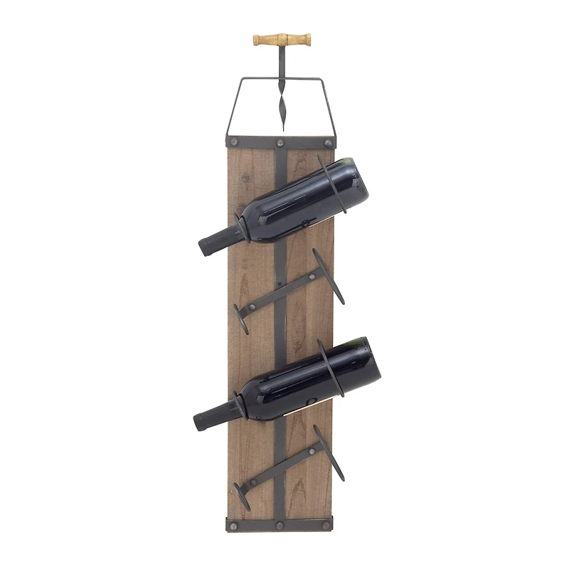 32" Brown Wood Industrial Wine Rack