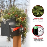 3ft. Pre-lit Crestwood Spruce Artificial Christmas Mailbox Cover with Silver Bristle, Cones, Red Berries, Glitter and Warm White LED Lights