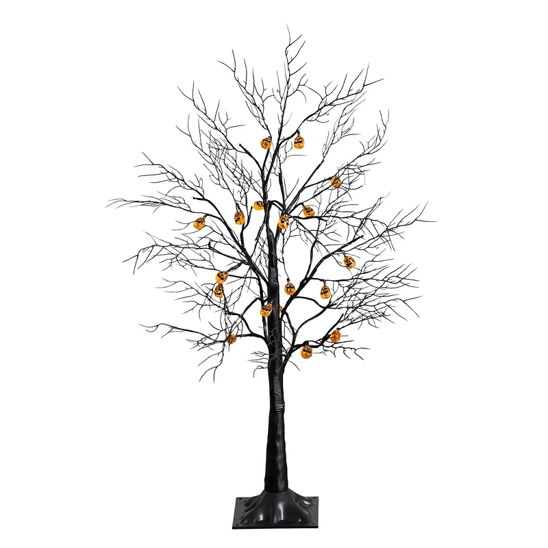 3ft. Pre-Lit Artificial Halloween Black Twig Tree with 18 Orange LED Pumpkin Shaped Lights