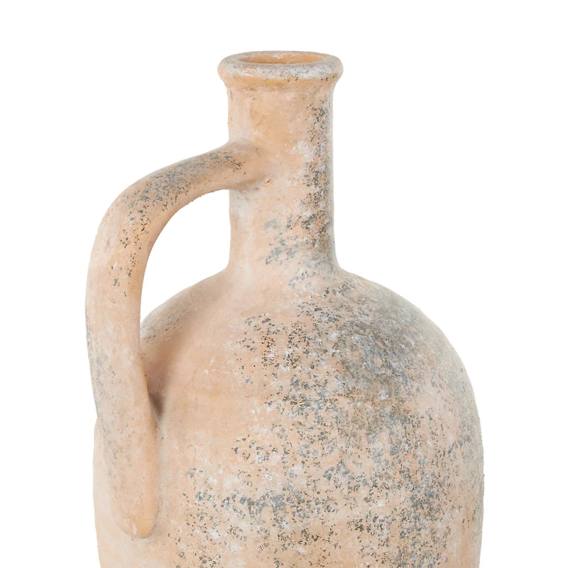 18" Beige Ceramic Antique Style Distressed Vase with Handles