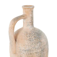 18" Beige Ceramic Antique Style Distressed Vase with Handles
