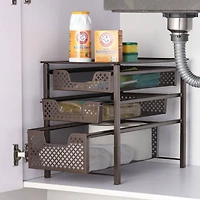NEX™ 17" Brown Stackable 3-Tier Sliding Basket Cabinet Organizer