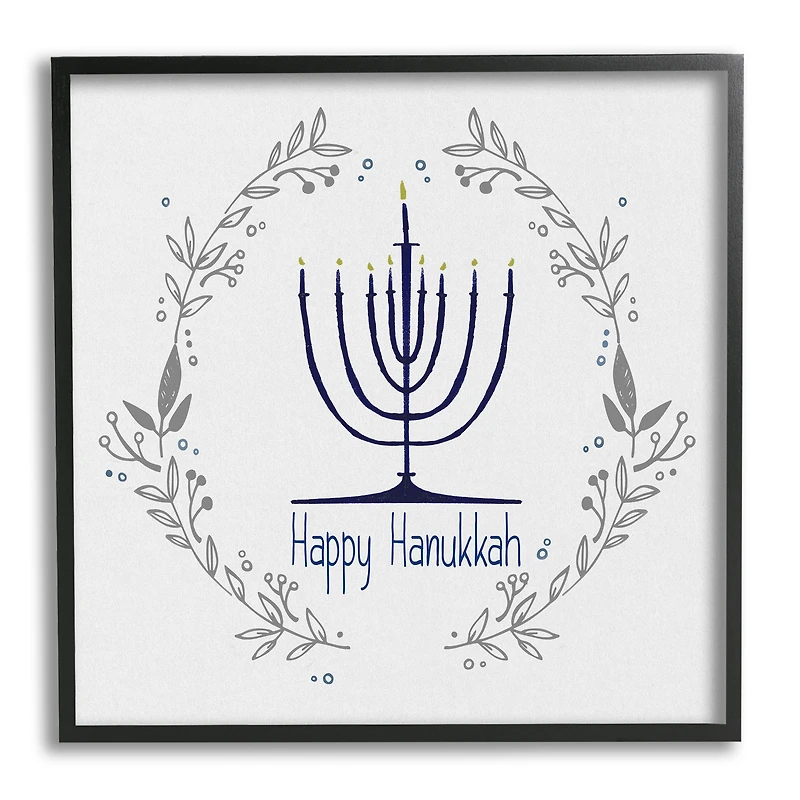 Stupell Industries Happy Hanukkah Botanical Wreath Framed Giclee Art