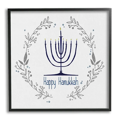 Stupell Industries Happy Hanukkah Botanical Wreath Framed Giclee Art