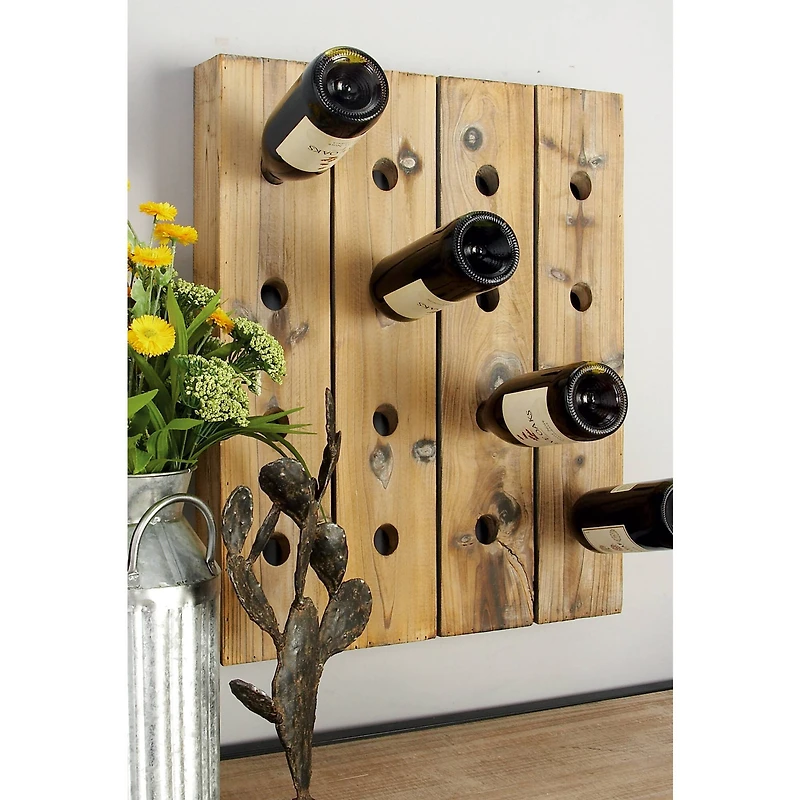 25" Brown Wood Rustic Wine Holder Rack