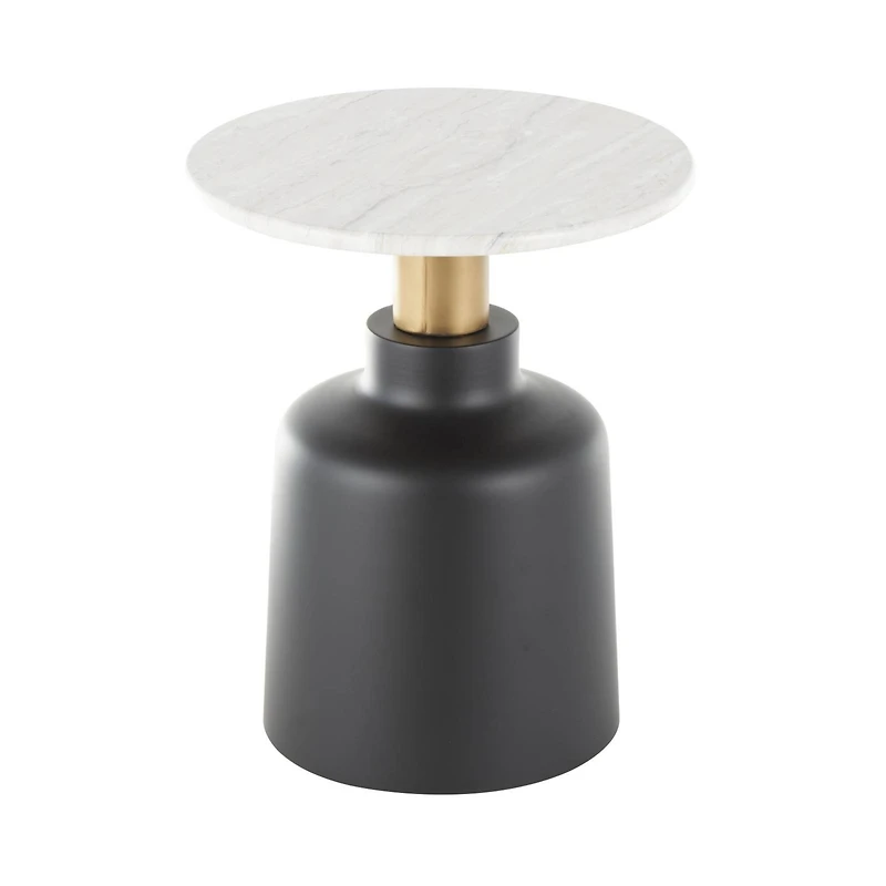 21.5" Black Metal Pedestal Accent Table with Faux White Marble Top
