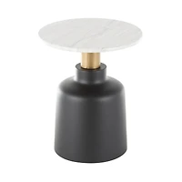 21.5" Black Metal Pedestal Accent Table with Faux White Marble Top