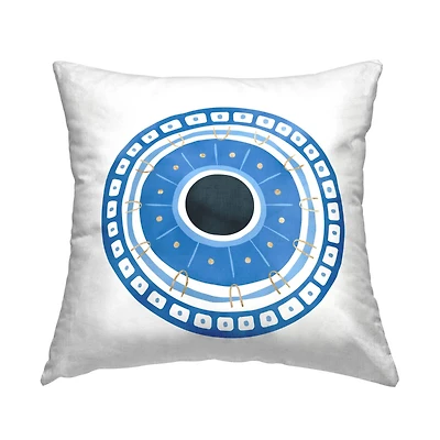 Stupell Industries Blue Geometric Patterned Spiritual Symbol Evil Eye Throw Pillow, 18" x 18"