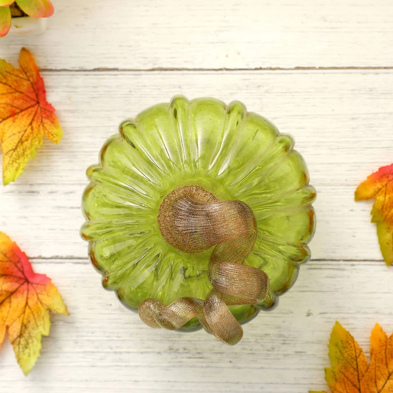 Glitzhome® Short Crackle Glass Pumpkin, Green