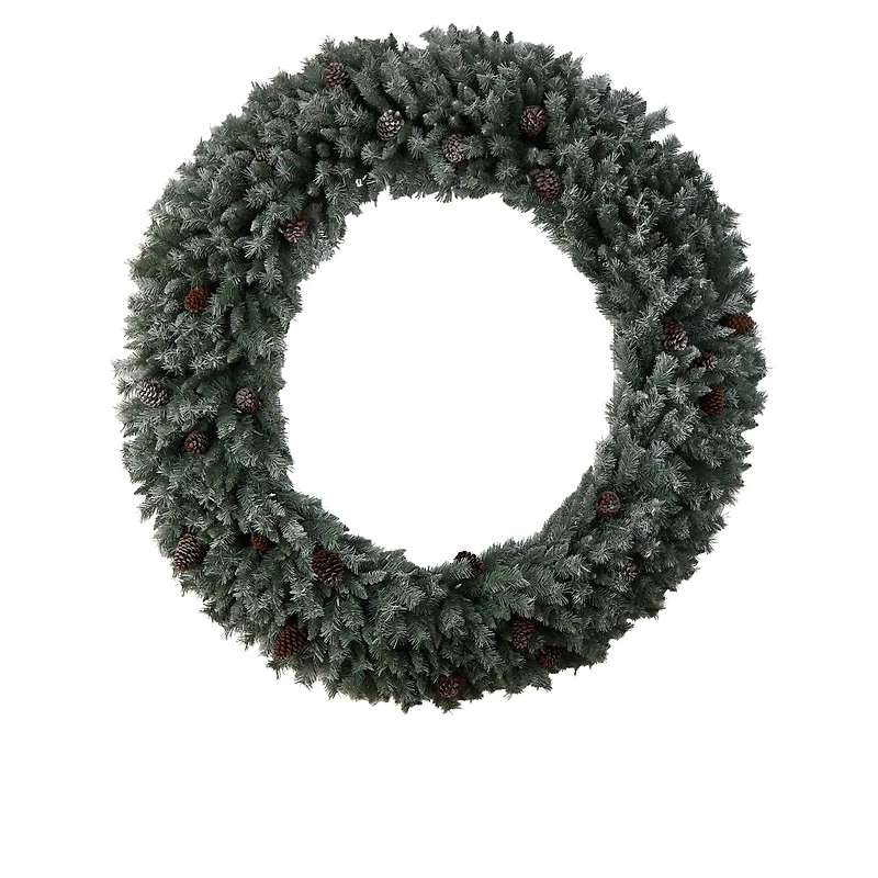 6ft. Clear LED Lights Flocked Christmas Artificial Wreath With Pinecones