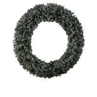 6ft. Clear LED Lights Flocked Christmas Artificial Wreath With Pinecones