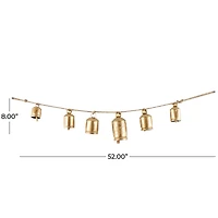 Gold Metal Tibetan Inspired String Hanging Decorative Cow Bells with Jute Hanging Rope