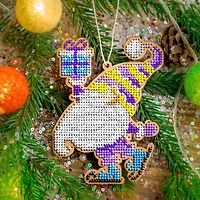 Wonderland Crafts Gnome with Present Bead Embroidery on Wood Kit