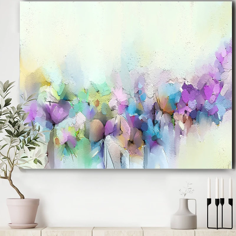 Designart - Hand Painted Yellow And Purple Spring Flowers