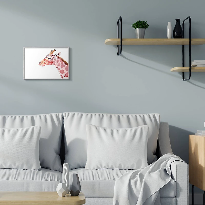 Stupell Industries Calm Giraffe Portrait Red Brown Safari Animal in Gray Frame Wall Art