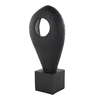 18" Black Abstract Cutout Polystone Teardrop Sculpture with Block Base