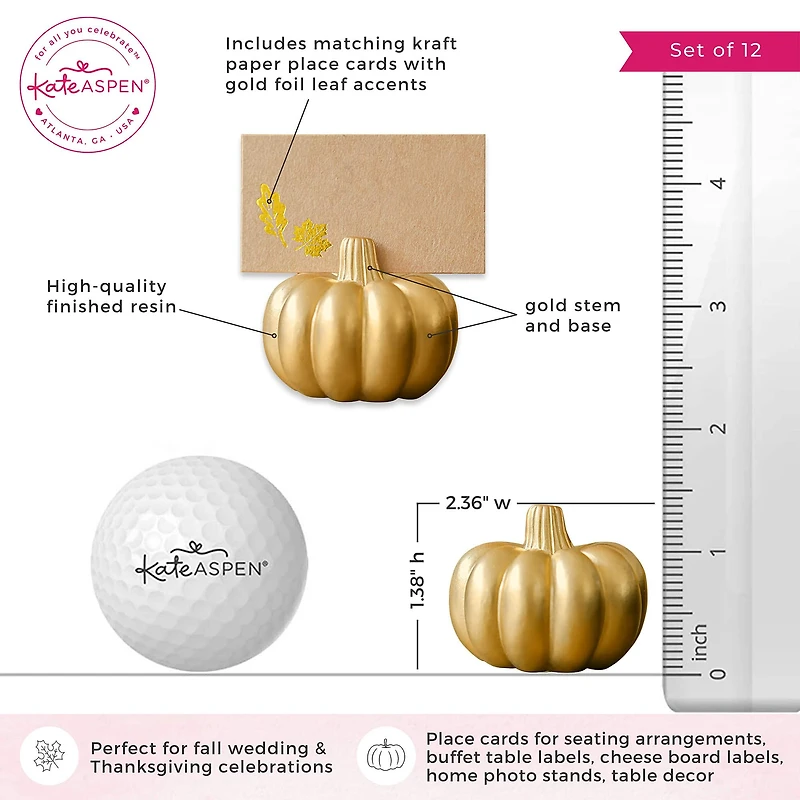 Kate Aspen® Mini Gold Pumpkin Place Card Holder Set
