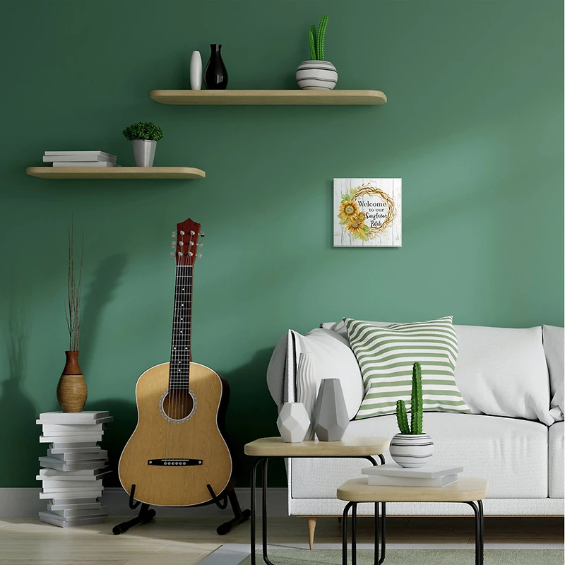 Stupell Industries Welcome to Sunflower Patch Rustic Floral Wreath Wood Wall Plaque