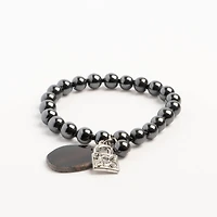 John Bead Hematite Gray Natural Stone Bracelet with Agate & Lock Charm