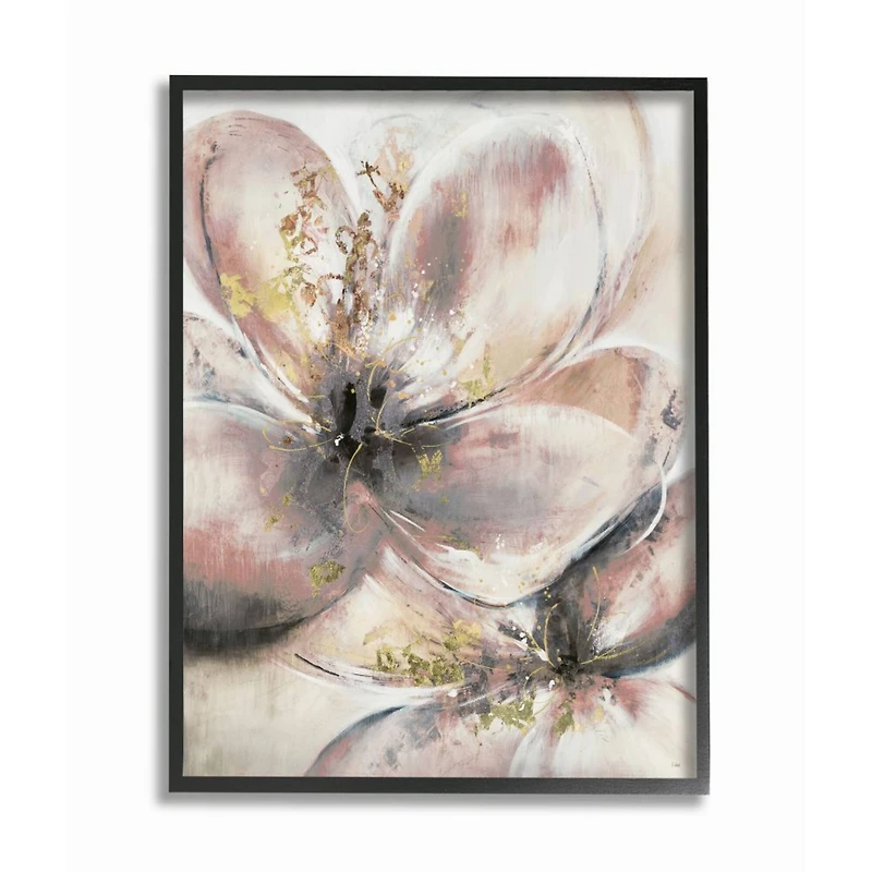 Stupell Industries Glam Pink Beige Flower Petals Floral Gold Painting Framed Wall Art
