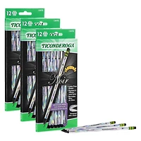 Ticonderoga® Noir #2 Soft Pre-Sharpened Holographic Foil on Black Wood Pencils, 3 Packs of 12