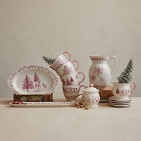 Hello Honey® 14oz. Pink & Cream Holiday Forest Stoneware Creamer & Sugar Pot Set
