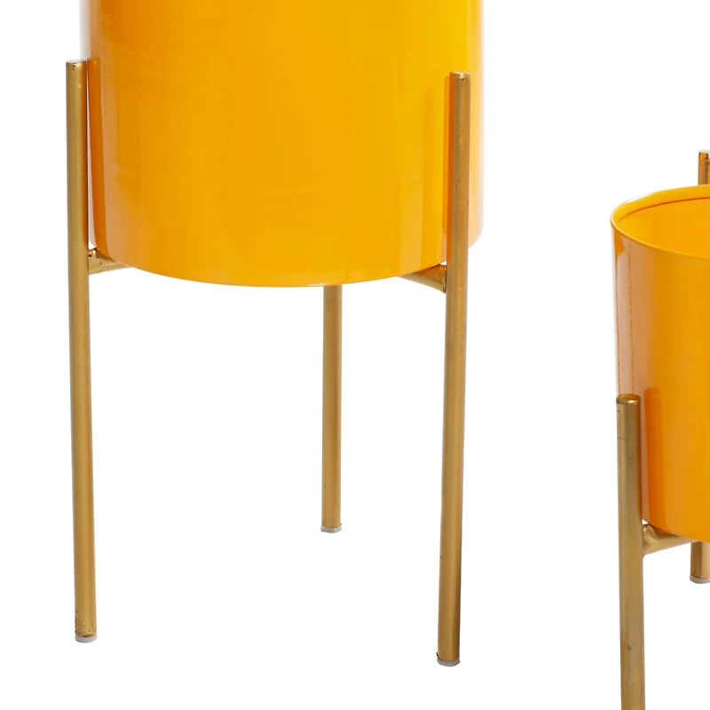 Yellow Metal Contemporary Planter Set