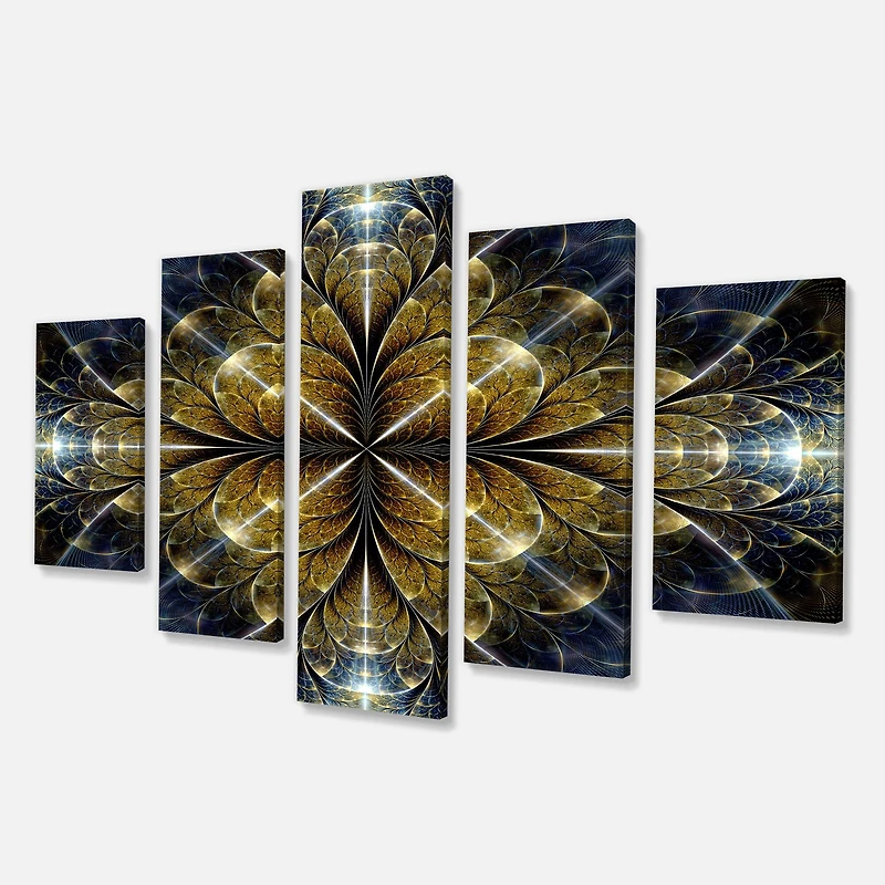 Designart - Digital Gold Fractal Flower Pattern - Contemporary Wall Art Canvas
