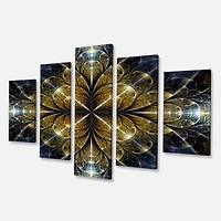 Designart - Digital Gold Fractal Flower Pattern - Contemporary Wall Art Canvas