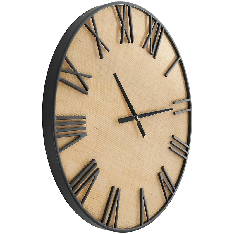 28" Light Brown Wall Clock with Black Metal Frame
