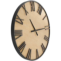 28" Light Brown Wall Clock with Black Metal Frame