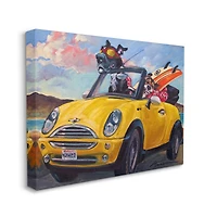 Stupell Industries Pet Dogs Yellow Convertible Surfboard Beach Car Canvas Wall Art