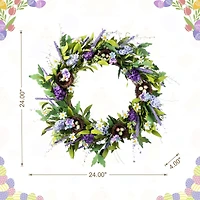 Glitzhome® 24" Easter Lavender & Bird Nest Wreath