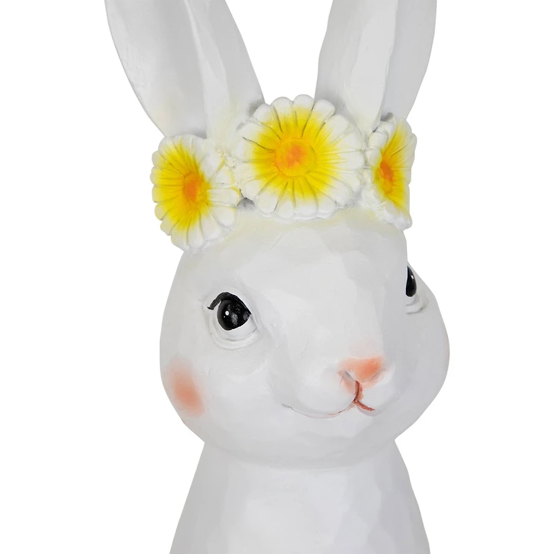 9" White Easter Bunny Bust with Daisy Flower Crown