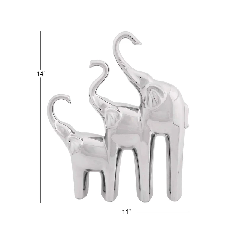 14" Silver Ceramic Contemporary Elephant Sculpture