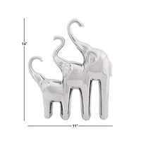 14" Silver Ceramic Contemporary Elephant Sculpture